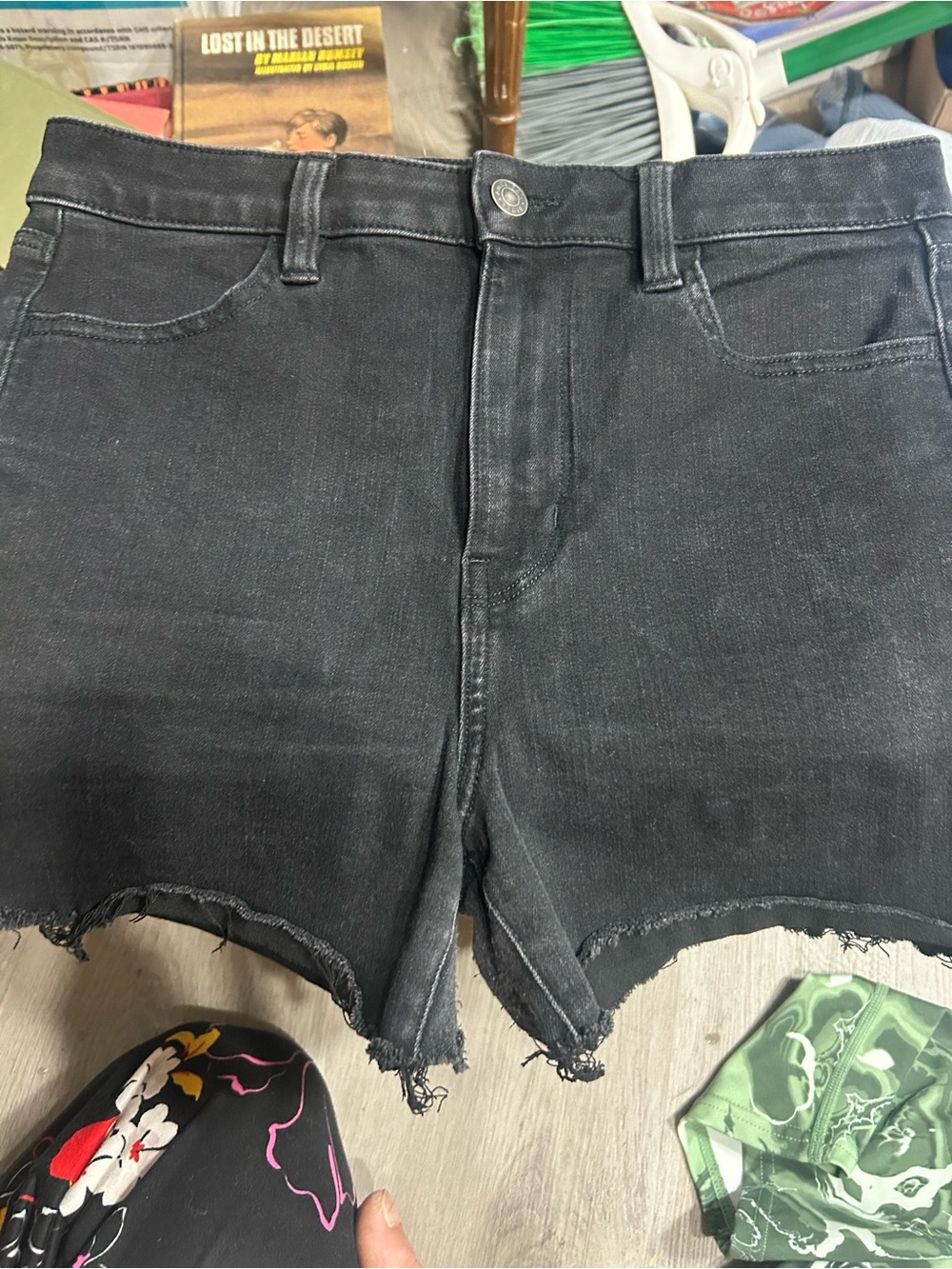 American Eagle Outfitters Black Frayed Hem Denim Shorts
